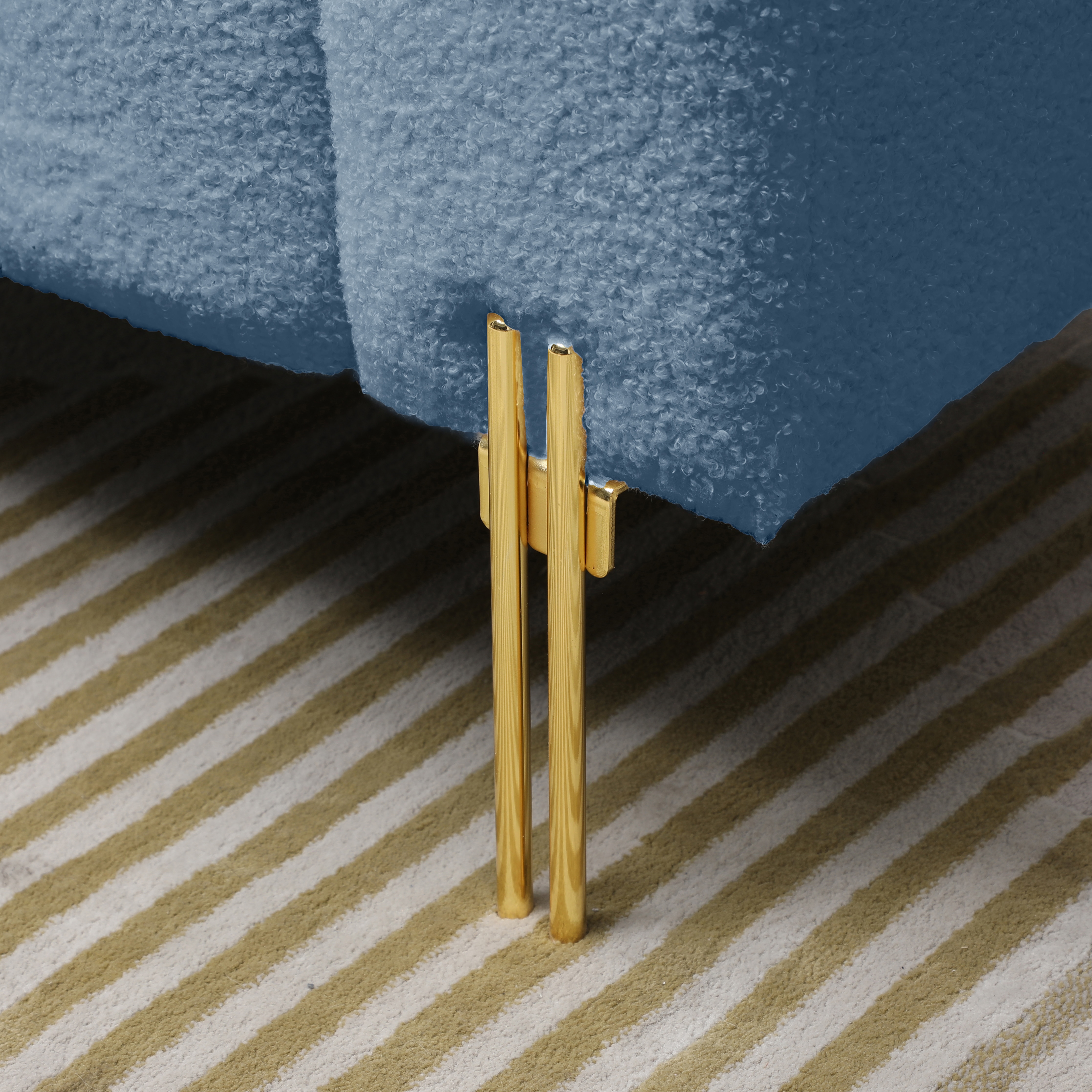 53.2"Width Modern End Of Bed Bench Sherpa Fabric Upholstered 2 Seater Sofa Couch Entryway Ottoman Bench Fuzzy Sofa Stool Footrest Window Bench With Gold Metal Legs For Bedroom Living Room,Blue_voghion.com